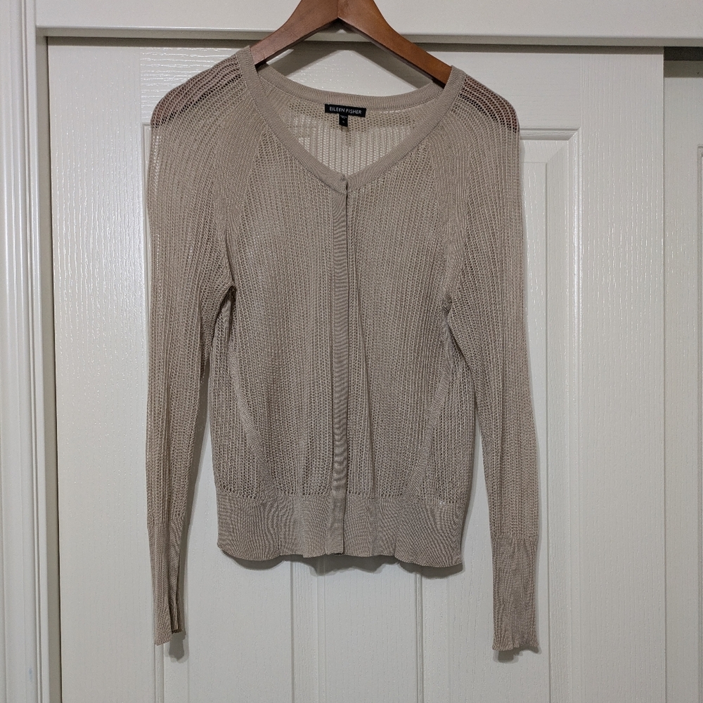 EILEEN FISHER Breathable Light Beige Sweater Cardigan Women's Small